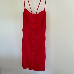 red button up self tie back mini dress